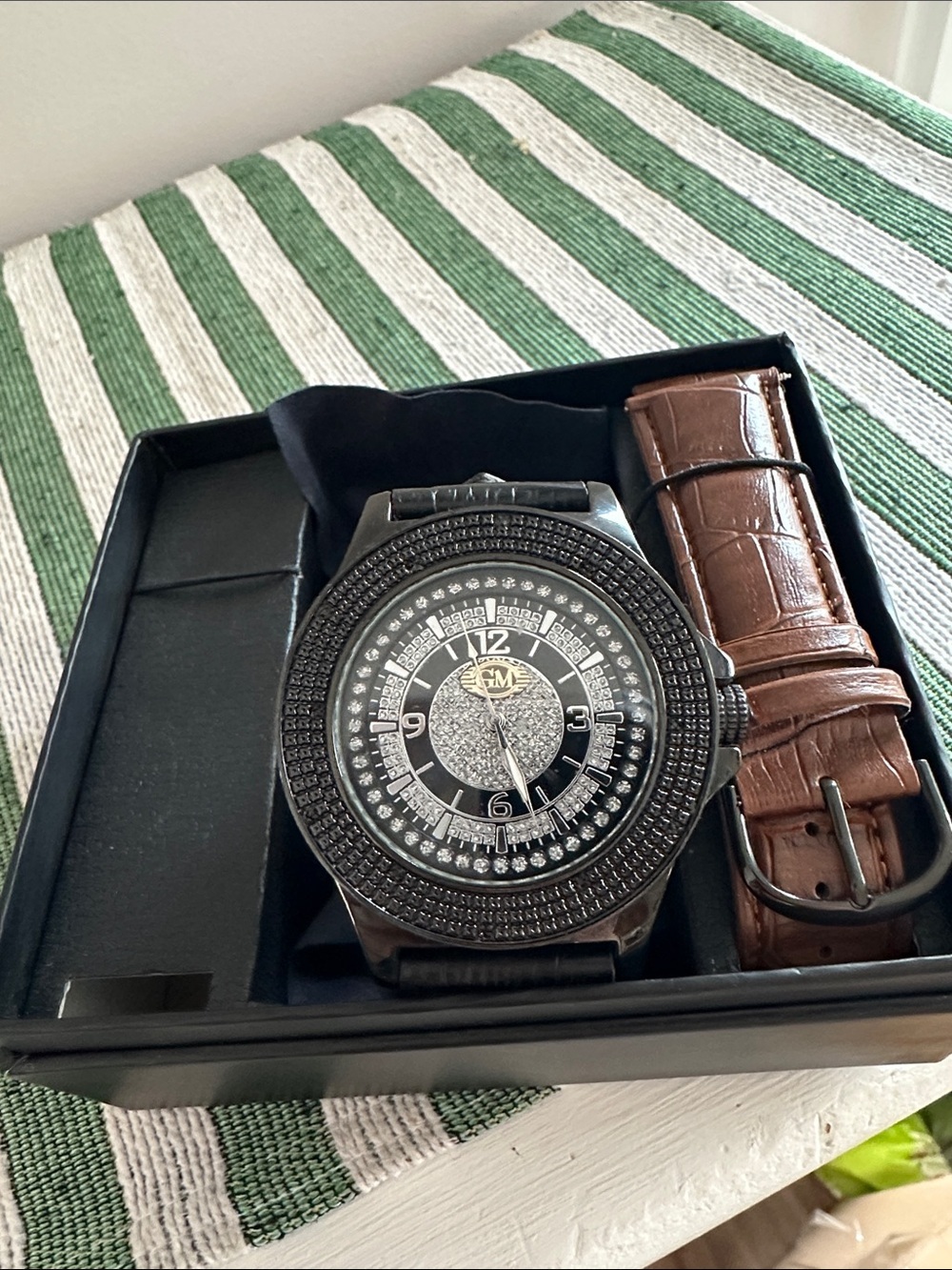 Grand Master Genuine Diamond Water Safe Fashion Watch with Crystal Accents - Picture 3 of 4